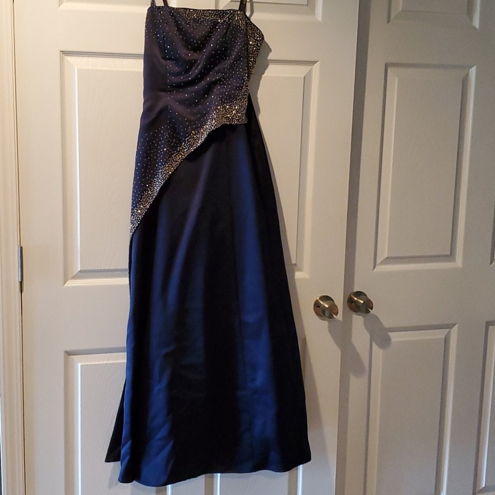 Navy beaded prom dress